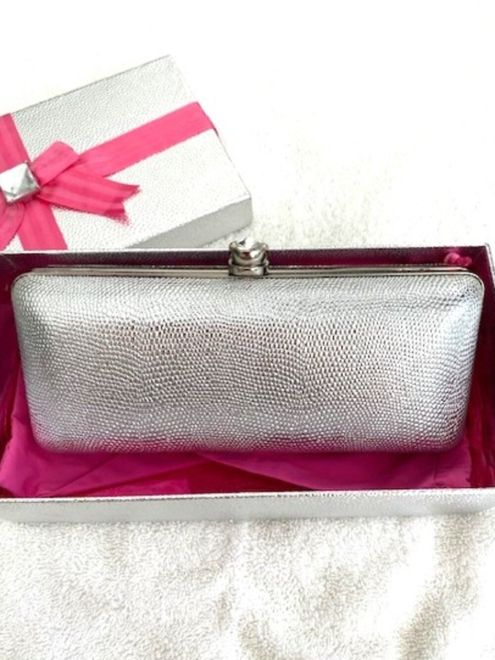Victoria's Secret Silver Sequin Clutch Dust Cover Hard Case